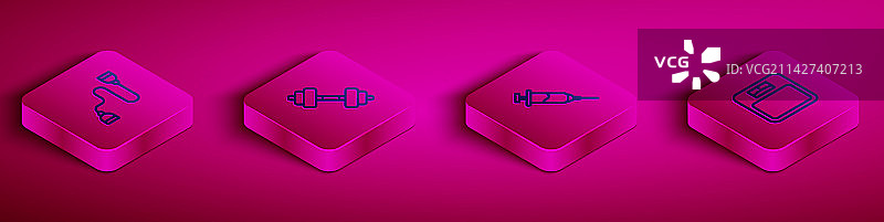 2.5D等距线条拉力器哑铃图片素材