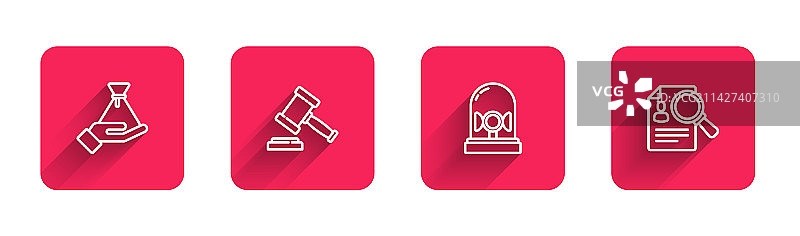 贿赂钱袋法官锤警示灯线条图标图片素材