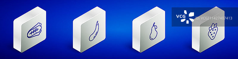 2.5D卷心菜茄子梨线条图片素材