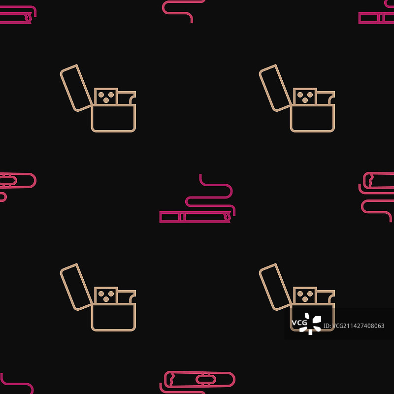 雪茄打火机和香烟无缝线条组合图片素材