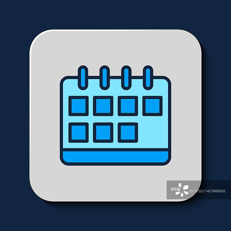 蓝色背景上的填充式日历轮廓图标图片素材