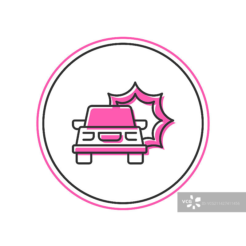 填充轮廓的车祸图标，隔离在白色背景上图片素材