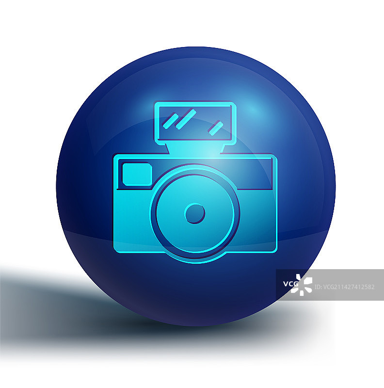 带有闪光灯图标的蓝色照相机图片素材