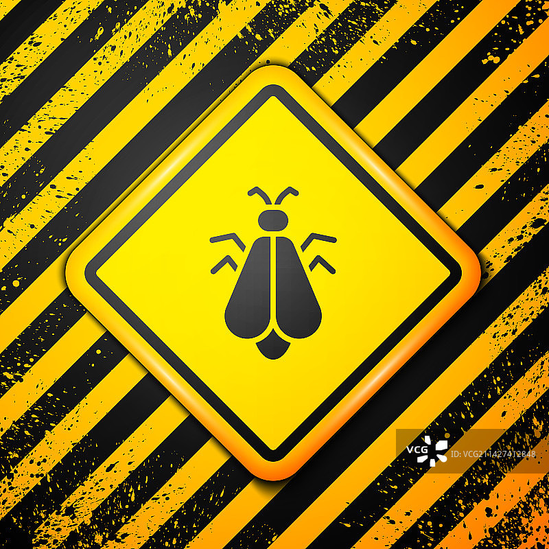 黄色背景上的黑色蚊子图标图片素材