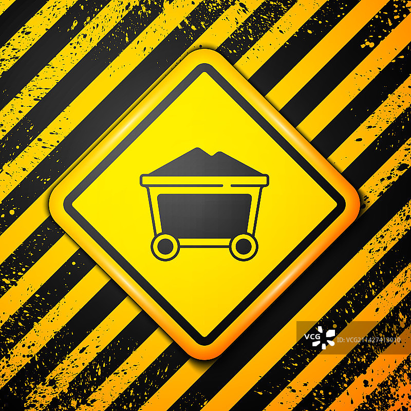 黄色背景上的黑色矿用煤车图标图片素材