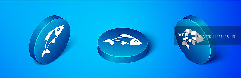 2.5D鱼图标，蓝色背景图片素材