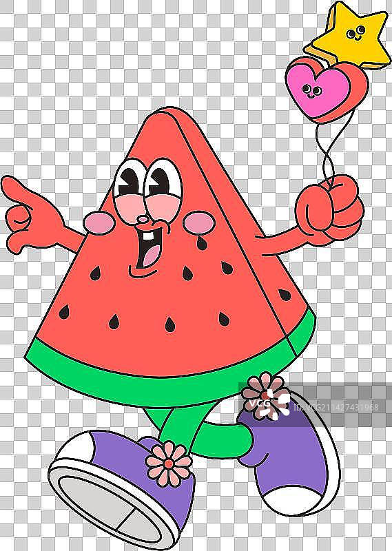 夏季复古风电西瓜卡通人物免抠元素图片素材