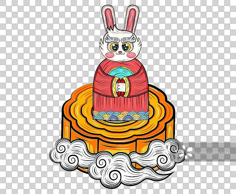 国潮祥云中秋玉兔呈祥月饼送福矢量插画素材图片素材