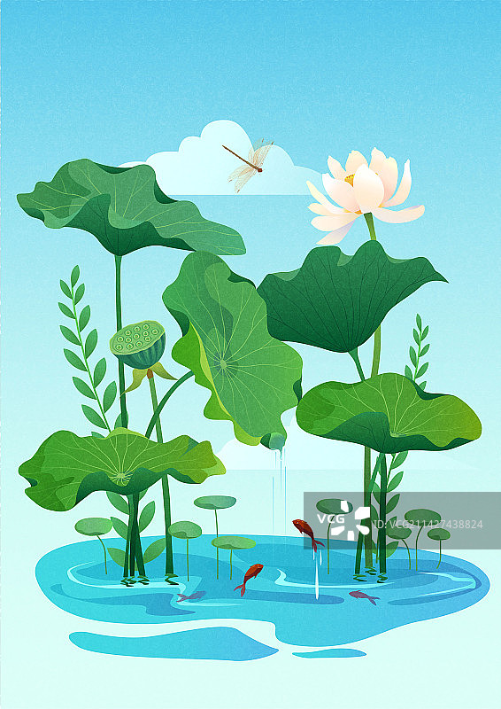 矢量清新植物风景节气插画大暑图片素材