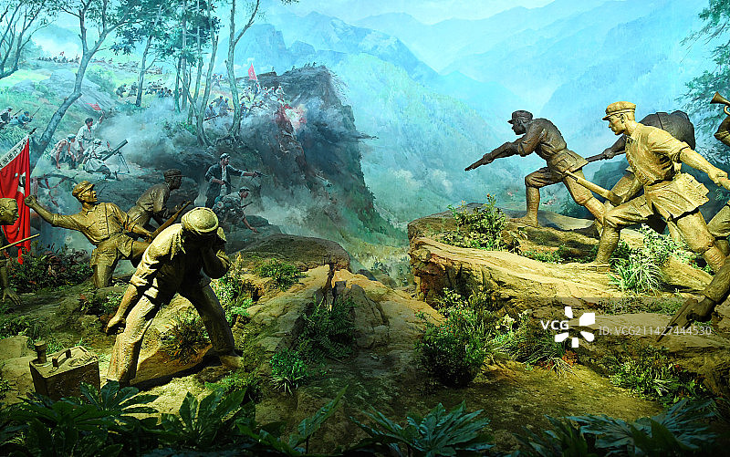 江西吉安井冈山革命博物馆内仿实景物和塑像图片素材