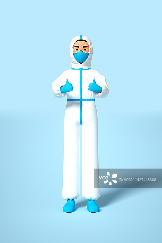 3D渲染卡通穿防护服的防疫人员图片素材