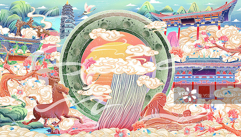 文旅插画城市印象-甘肃兰州图片素材