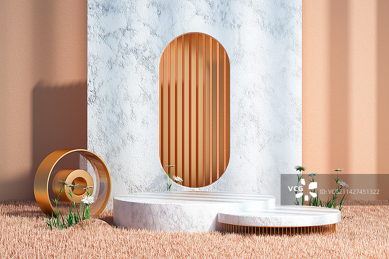 3D渲染简约创意产品促销展台橘黄色色背景图片素材