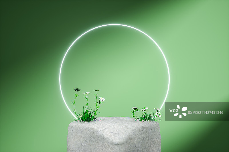 3D渲染简约创意产品促销展台绿色背景图片素材