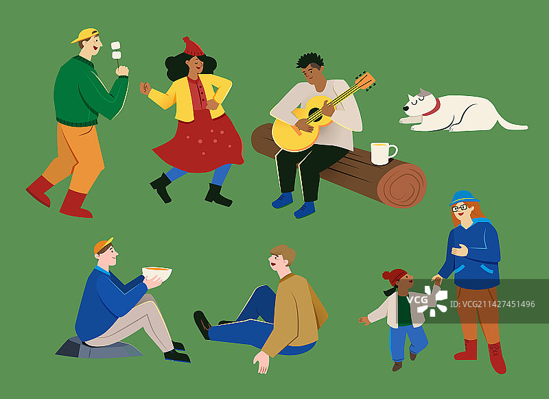 悠闲参与户外露营的人物素材集合图片素材