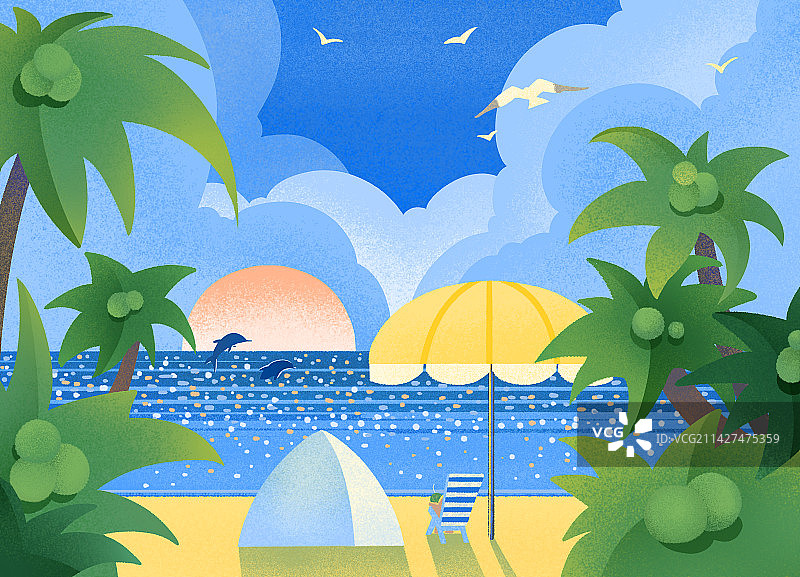 夏天的椰树林海边沙滩日落和户外露营图片素材