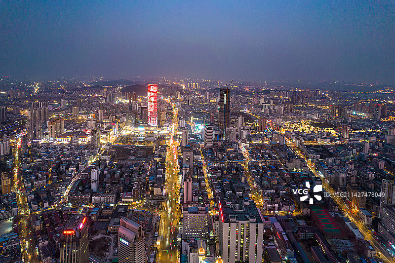 江苏徐州苏宁广场城市夜景航拍图片素材