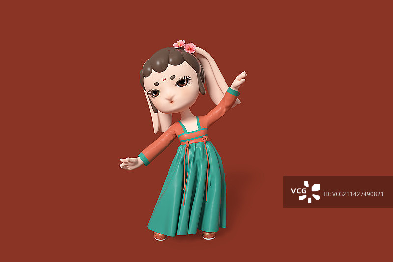 3D渲染中秋节古风月兔拟人形象图片素材