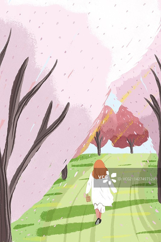 樱花树下的女人图片素材