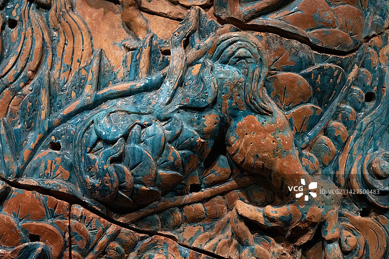 山西元代永乐宫三清殿屋顶琉璃鸱吻局部图片素材