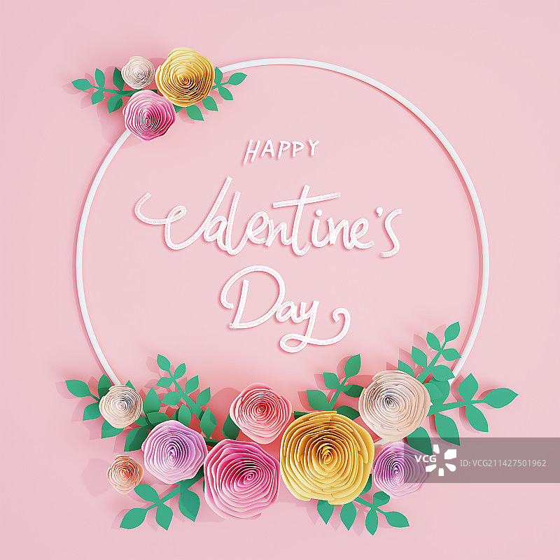 3D剪纸玫瑰情人节海报模板图片素材