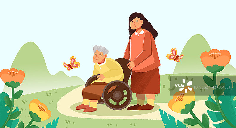 卡通手绘老人家插画图片素材