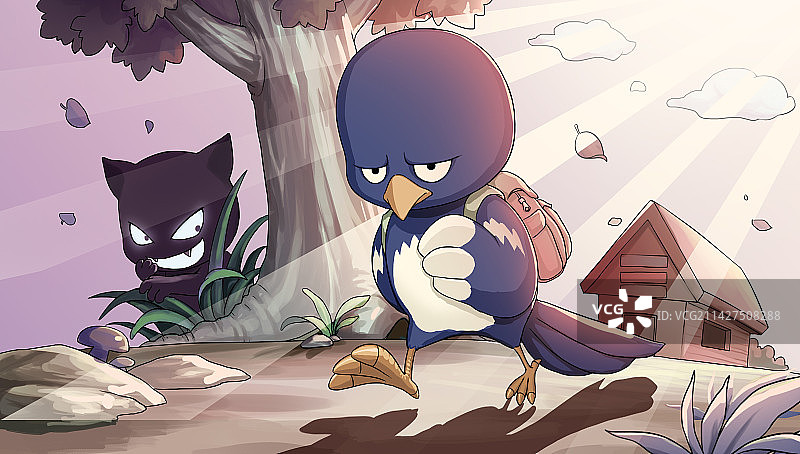 藏在暗处埋伏小鸟的猫图片素材