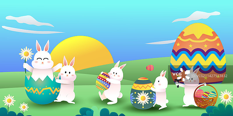 复活节可爱兔子插画图片素材