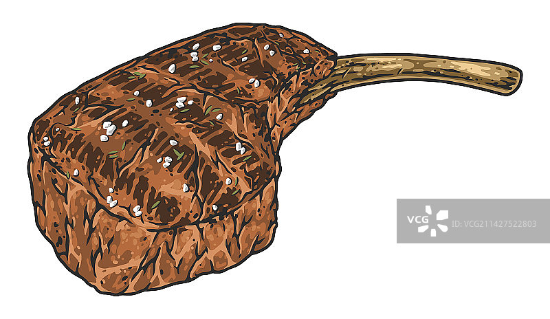 油炸斧头牛排彩色复古徽章图片素材