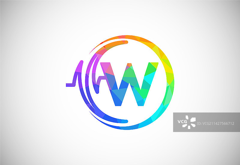 带有健康脉冲的初始低多边形W字母图片素材