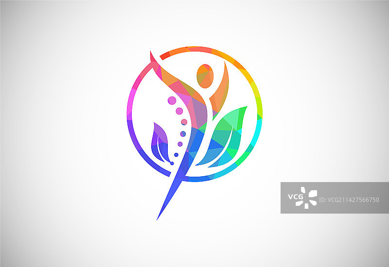 Low Poly风格医疗脊椎指压概念Logo设计图片素材