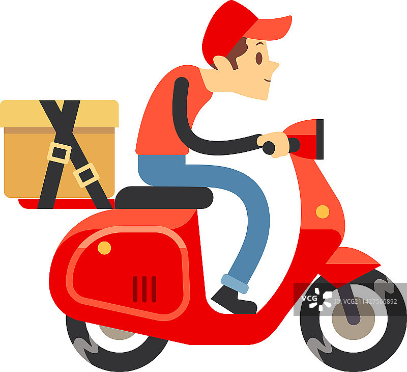 骑着带货箱的踏板车的送货员图片素材