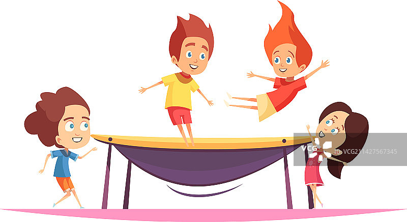 孩子们在蹦床上跳跃图片素材