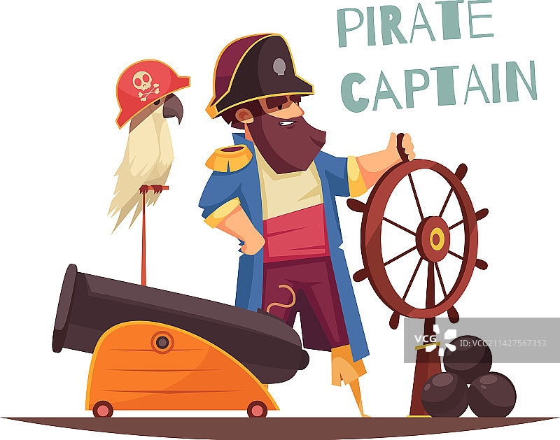 海盗船长扁平构图图片素材