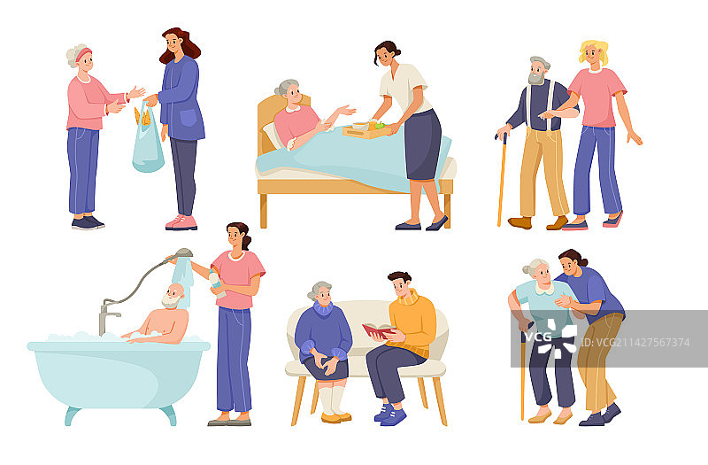 男人和女人做志愿者照顾老人图片素材