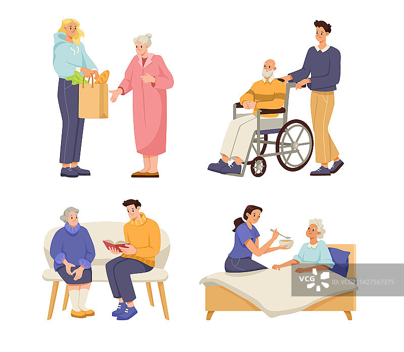 男人和女人做志愿者照顾老人图片素材