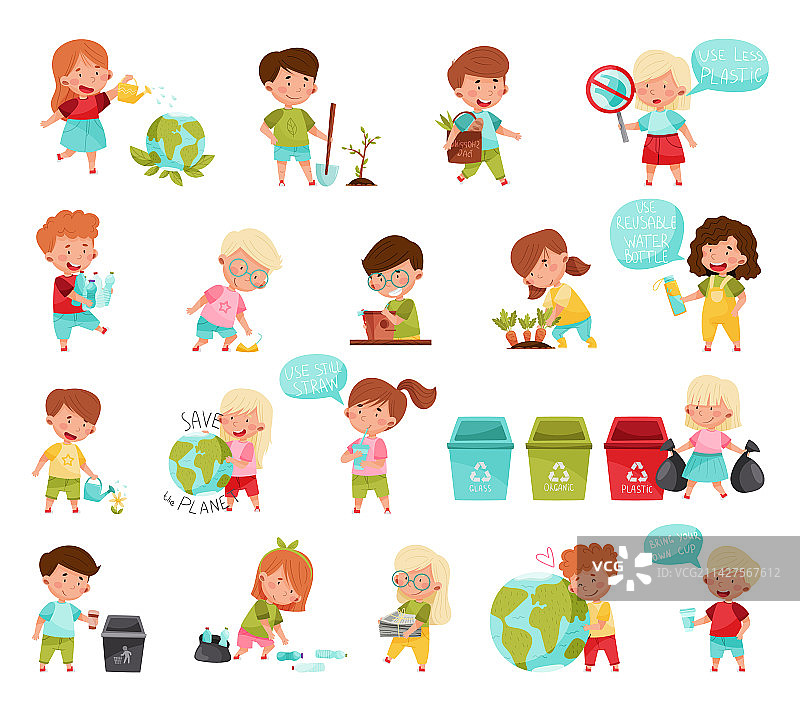 孩子们拯救自然，进行垃圾分类图片素材