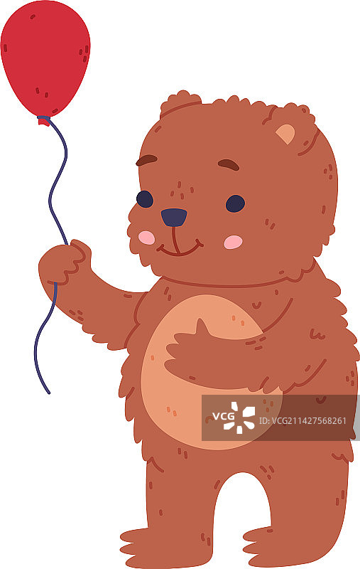 可爱的熊宝宝拿着红色气球图片素材