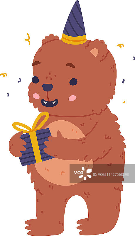 戴派对帽抱着礼盒的可爱小熊图片素材