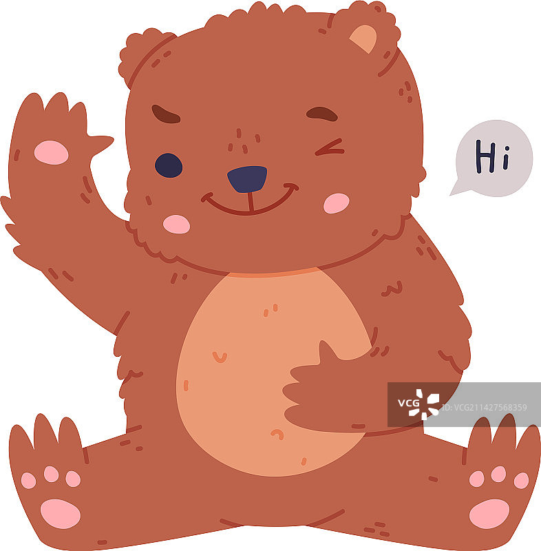 可爱小熊坐着并挥动爪子图片素材