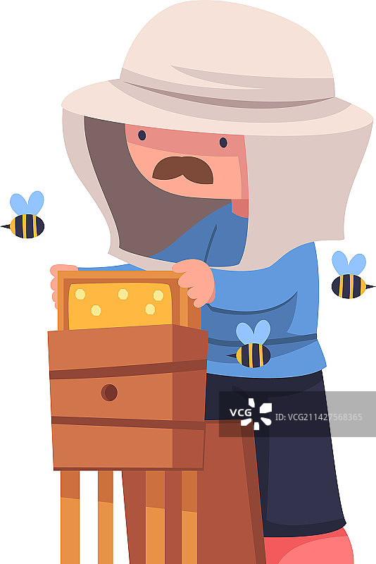 留着胡子的养蜂人与木制育雏框图片素材