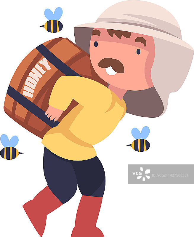 留着胡子的养蜂人扛着木桶图片素材