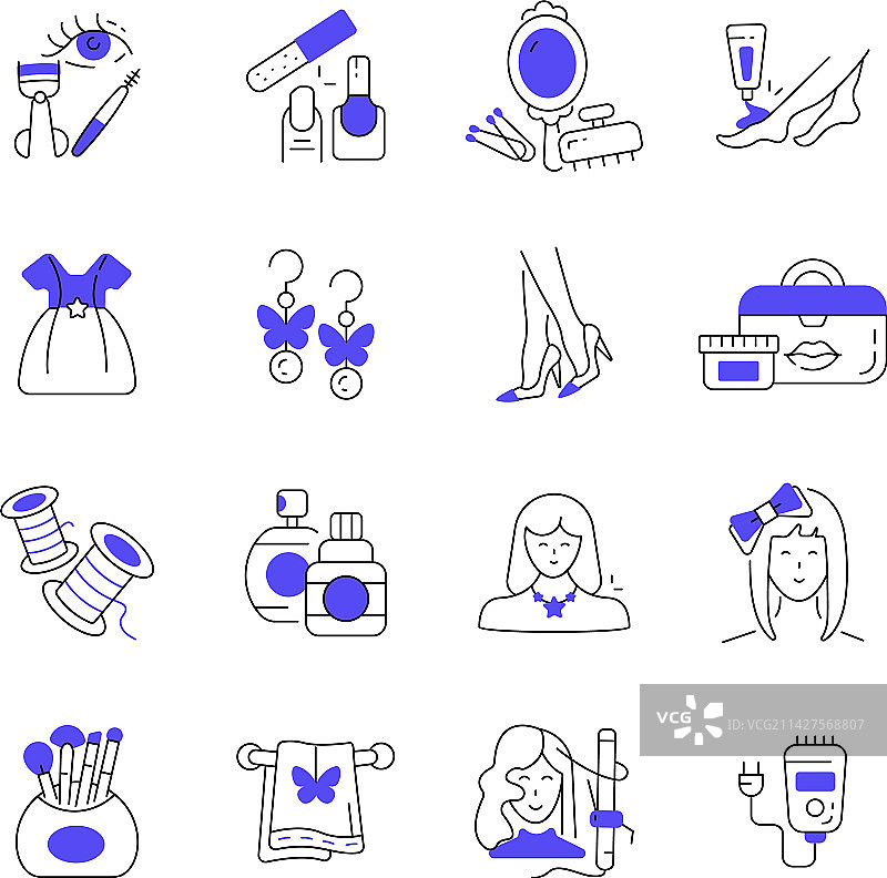 16款线条风格美容配饰图标图片素材