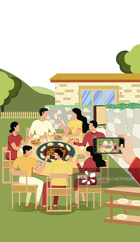 一群人在农家乐吃饭图片素材
