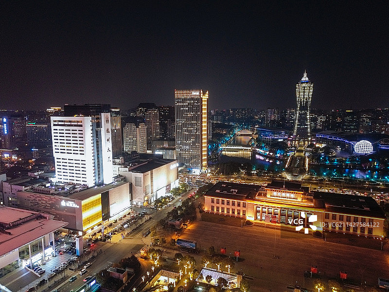 杭州 武林广场夜景  环城北路 西湖文化广场 浙江展览馆 文化会堂 杭州大厦图片素材