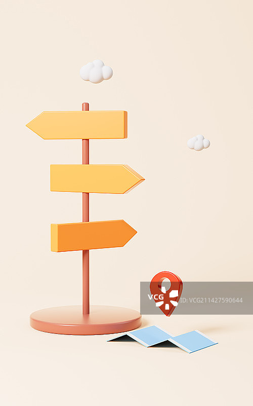 指示牌和定位模型3D渲染图片素材