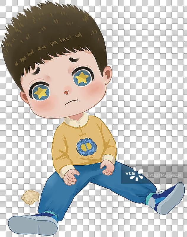 小男孩不开心坐地上免抠手绘儿插素材图片素材