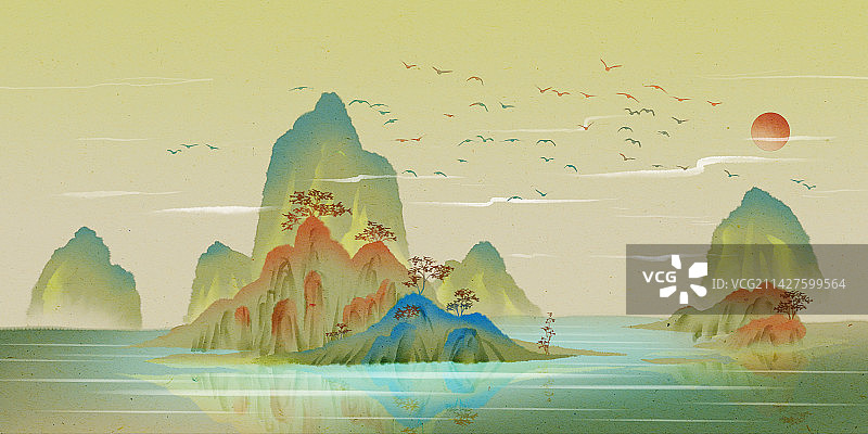 新中式国风水墨山水画图片素材