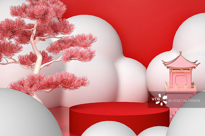 3D渲染的中国风年货节展台背景图片素材