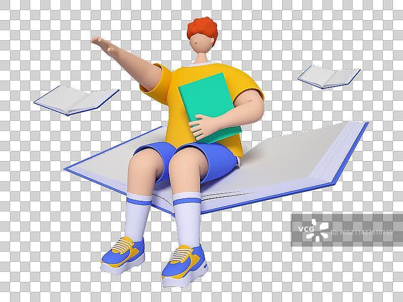 3D渲染的卡通少年学生图片素材